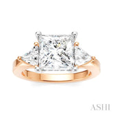 1/2 Ctw Princess Shape Trillion Cut & Round Cut Diamond Semi-Mount Engagement Ring in 14K Rose and White Gold